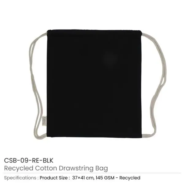 Recycled Cotton Drawstring Bags Black — corporate gift Dubai