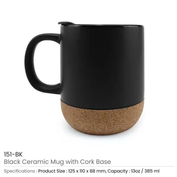 Black Mugs with Lid and Cork Base — corporate gift Dubai
