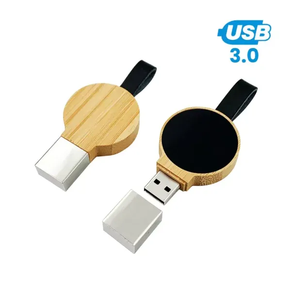 Bamboo Round USB Drive with Light-Up Logo — corporate gift Dubai